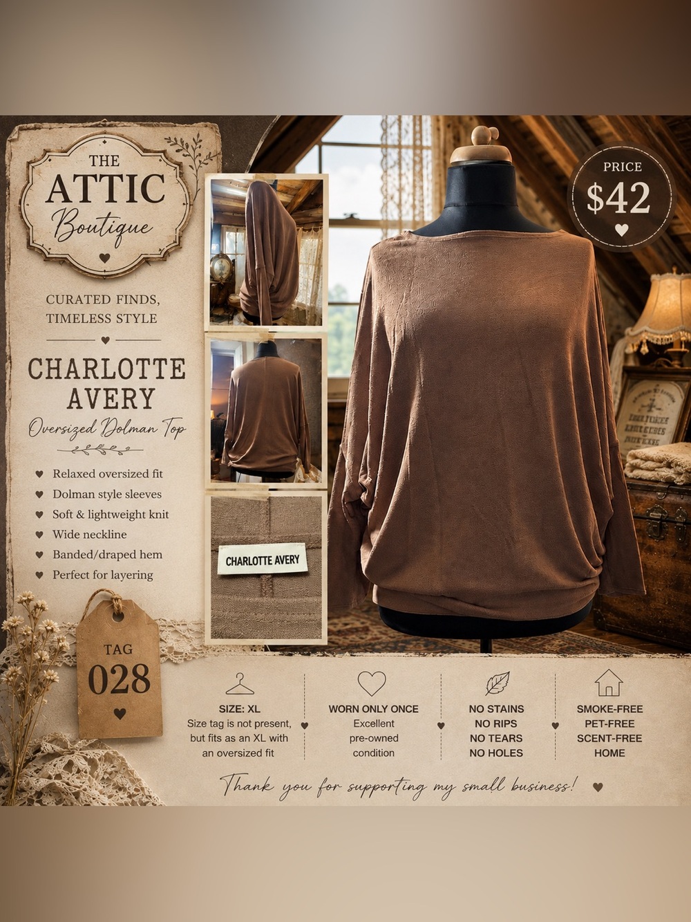 Women's Oversized Brown Dolman Sweater